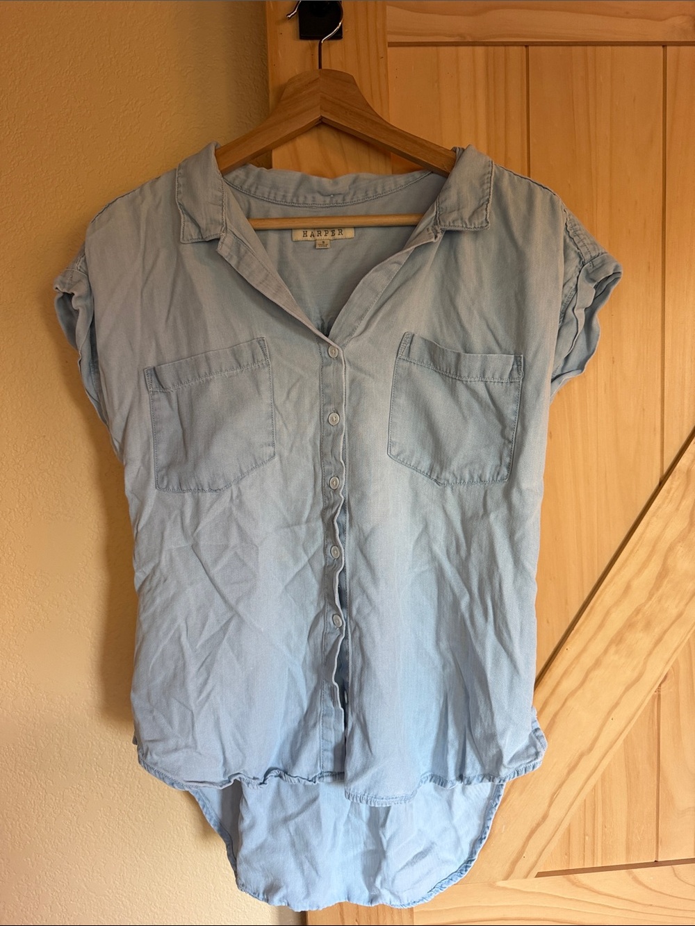 Harper Light Blue Button-Front Shirt with Chest Pockets